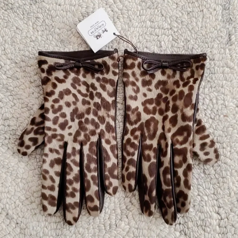 Coach OCELT Leather and Cow Hair Leopard Print Women's Gloves Size 7 - Picture 12 of 12